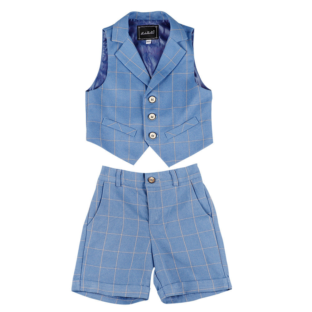 Boys Plaid Three-Piece Suit