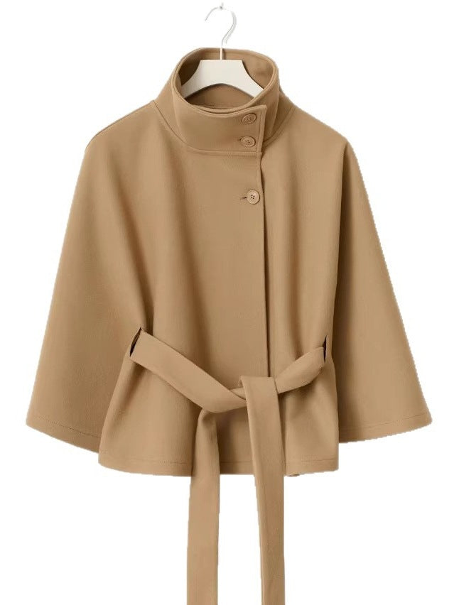 Elegant Cape Stand Collar Windbreaker Jacket