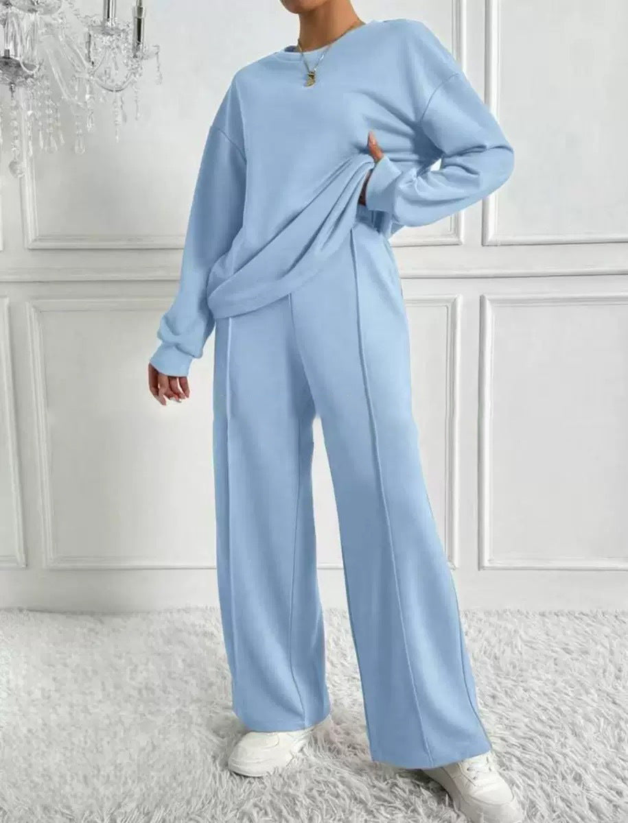 Women's Casual Two-Piece Set Long Sleeve Round Neck Pants Outfit