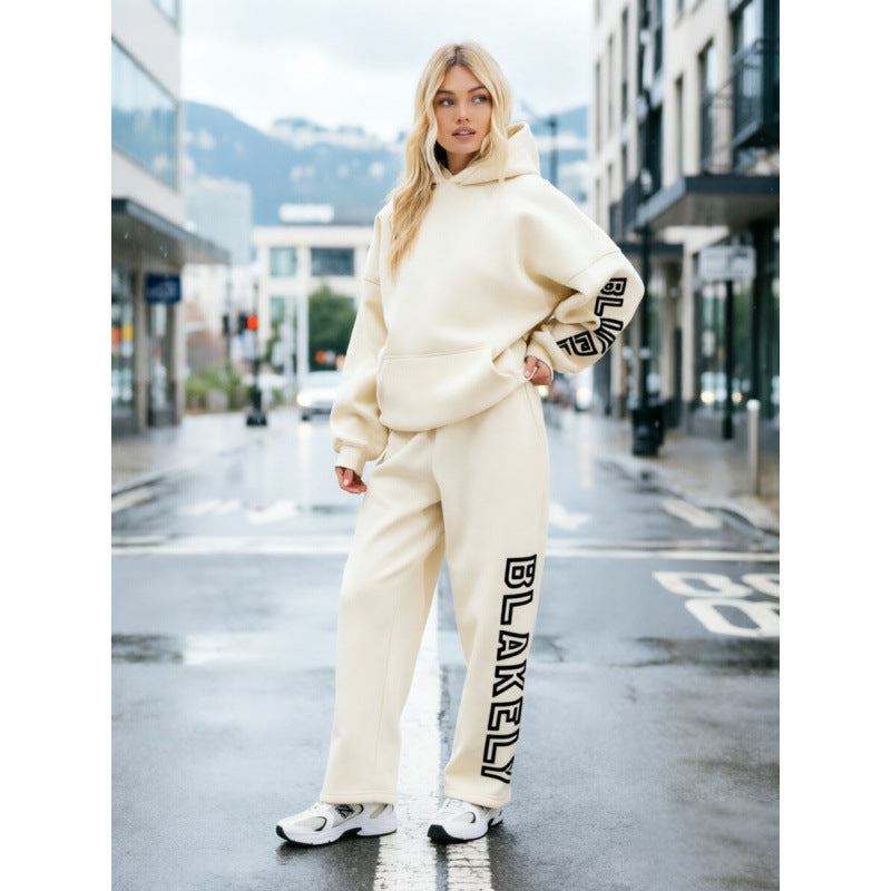 Casual pants with hooded hoodie set
