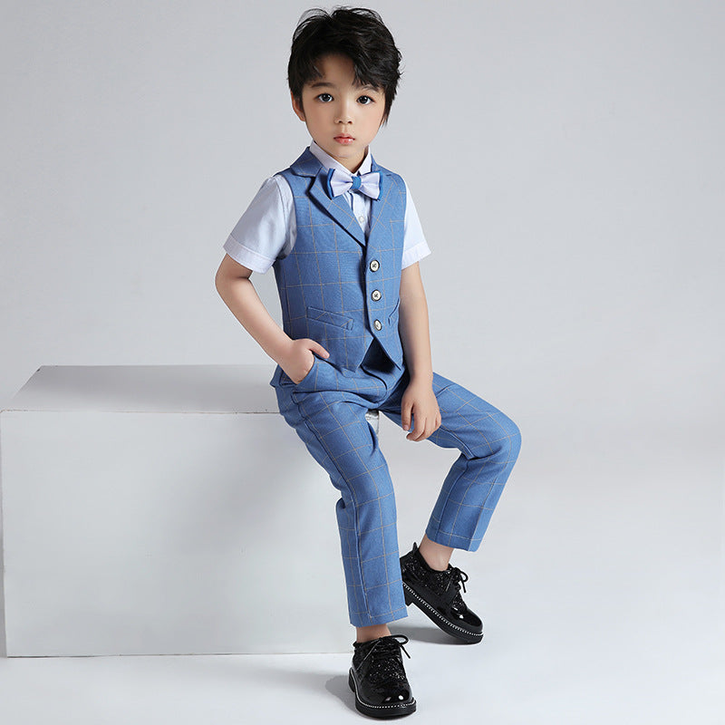 Boys Plaid Three-Piece Suit