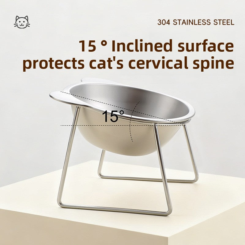 Stainless Steel Elevated Pet Food Bowl with Slanted Rim