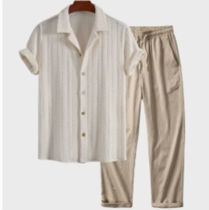 Striped breathable casual fashionable short-sleeved collared shirt and pants