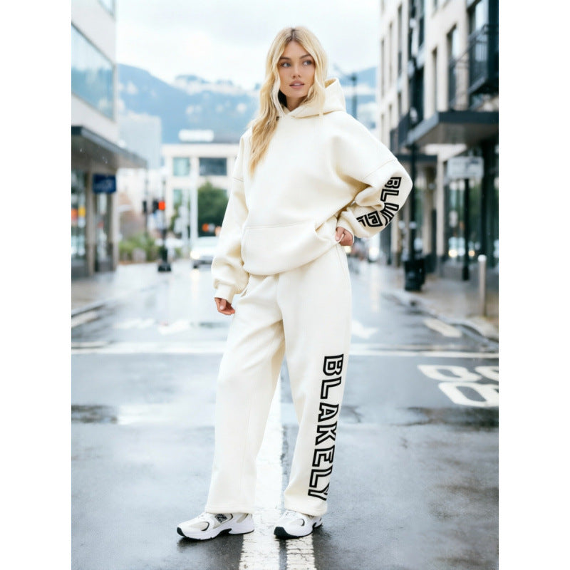 Casual pants with hooded hoodie set