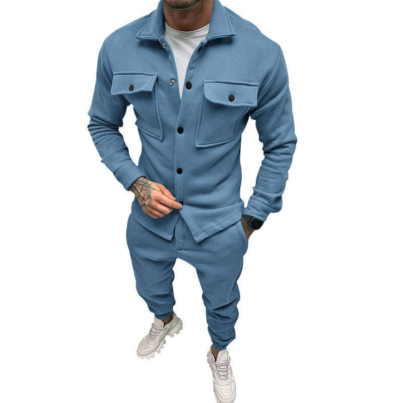 Men Suede Jacket Trousers 2Piece Set