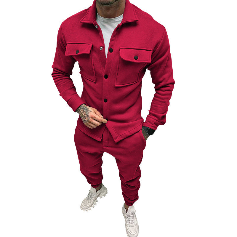 Men Suede Jacket Trousers 2Piece Set