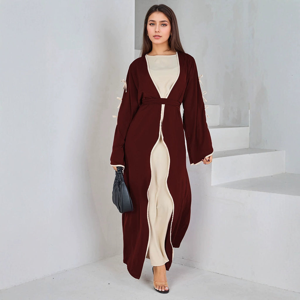 Elegant Muslim Long Robe with Bow Belt