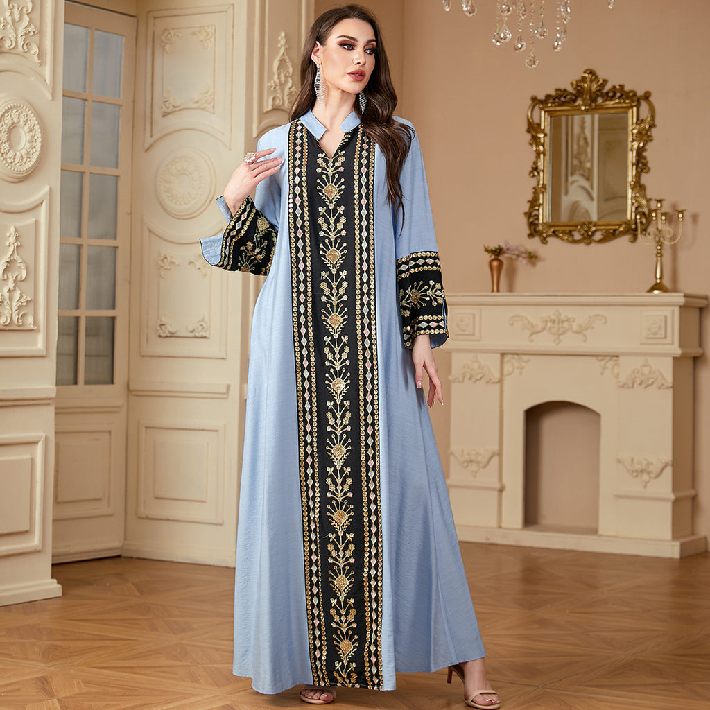 Muslim embroidery patchwork long dress