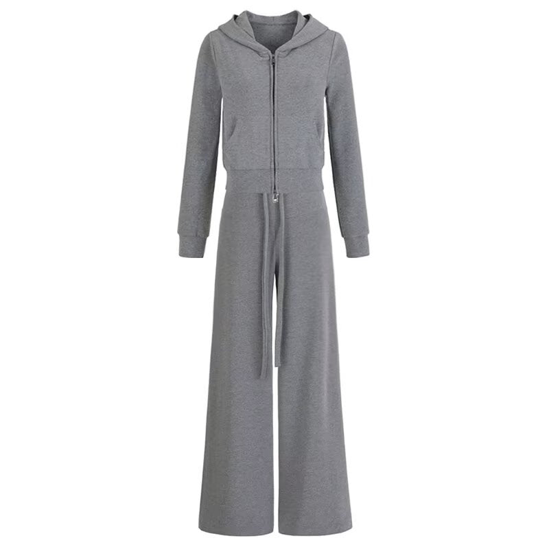 Hooded Zipper Sweatshirt and Drawstring Pants Set