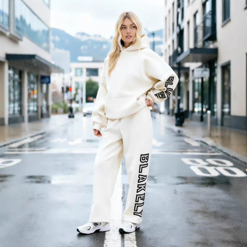 Casual pants with hooded hoodie set
