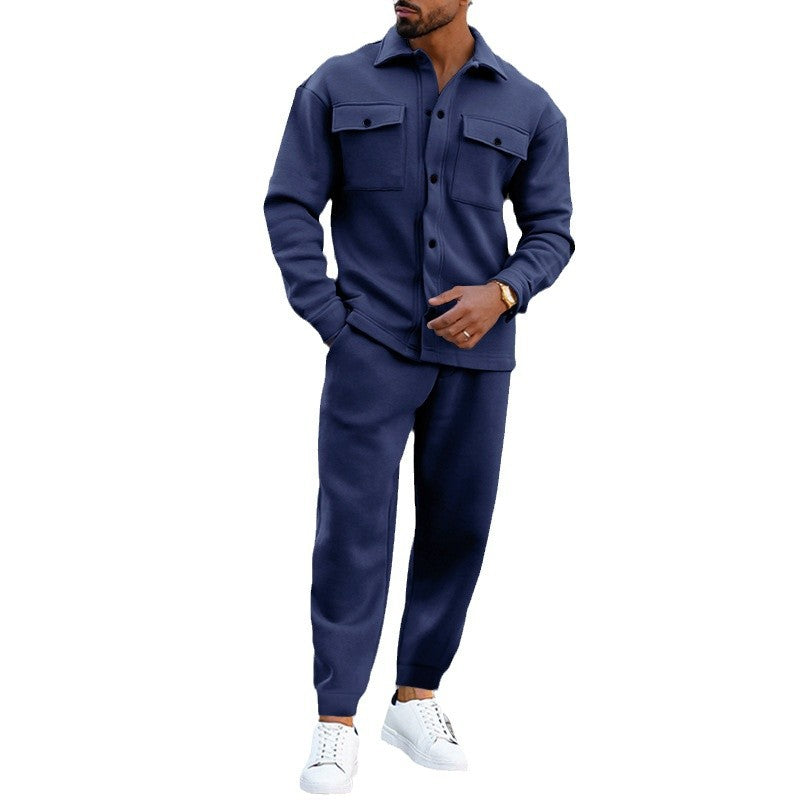 Men Suede Jacket Trousers 2Piece Set