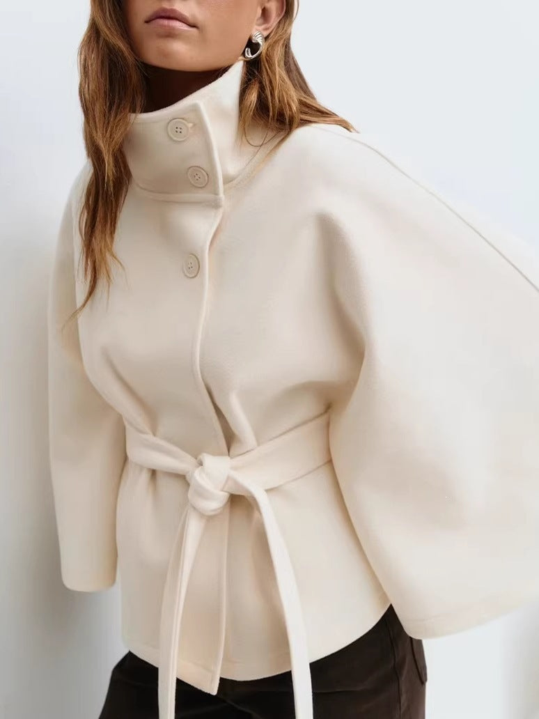 Elegant Cape Stand Collar Windbreaker Jacket