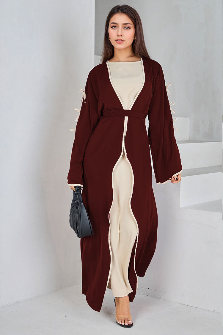 Elegant Muslim Long Robe with Bow Belt