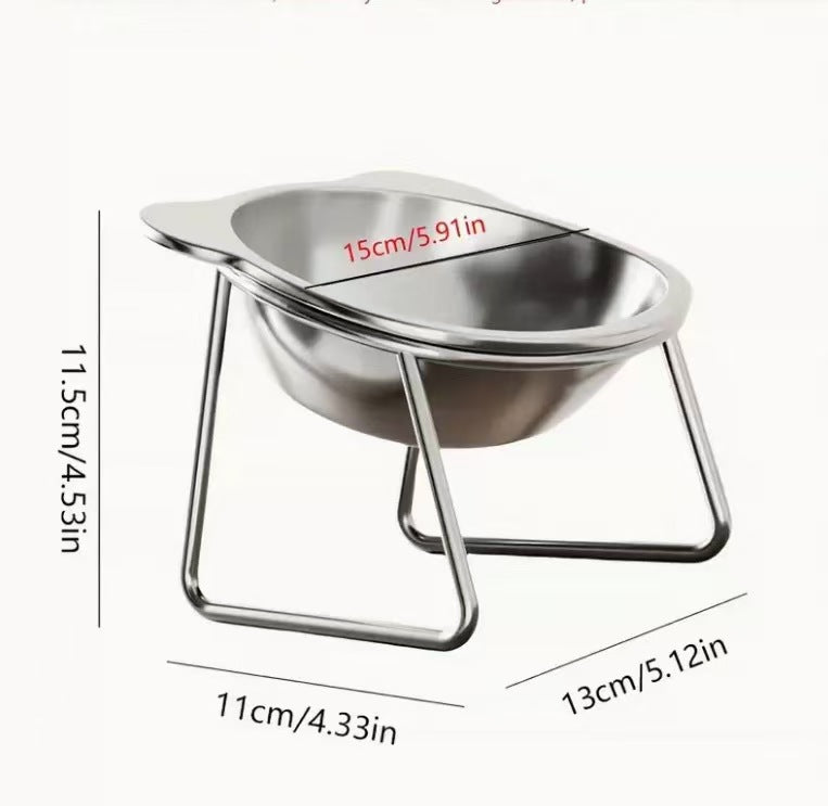 Stainless Steel Elevated Pet Food Bowl with Slanted Rim