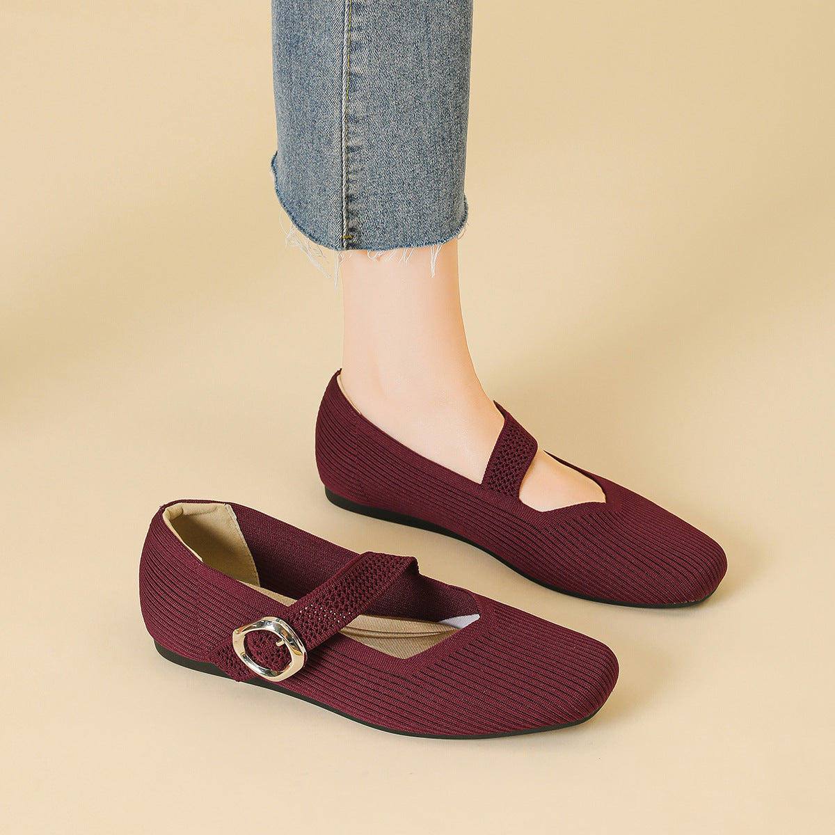 Mary Jane Knitted Flat Casual Shoes