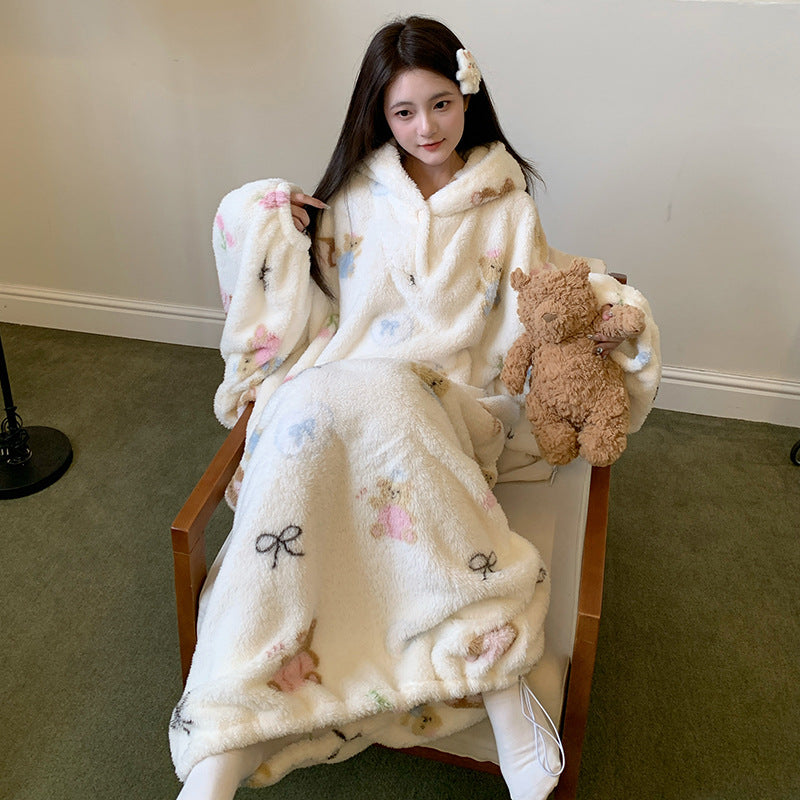 Plush fleece outerwear nightgown