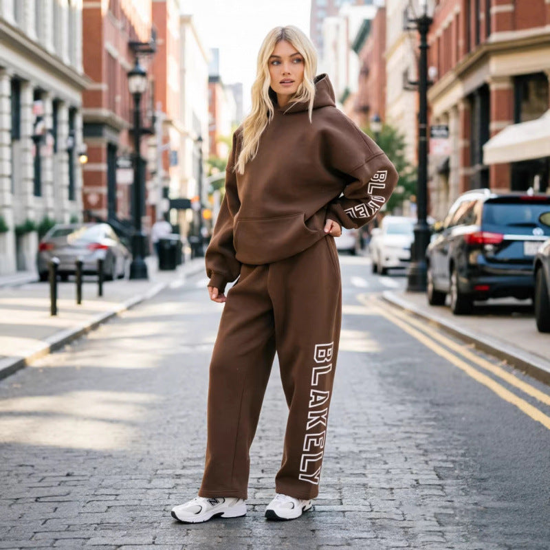 Casual pants with hooded hoodie set