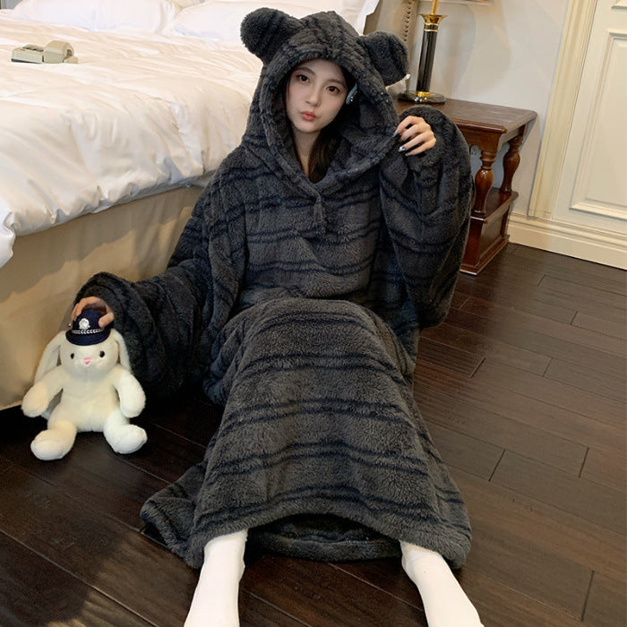 Plush fleece outerwear nightgown