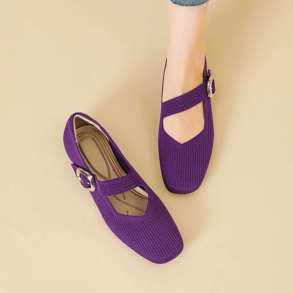 Mary Jane Knitted Flat Casual Shoes