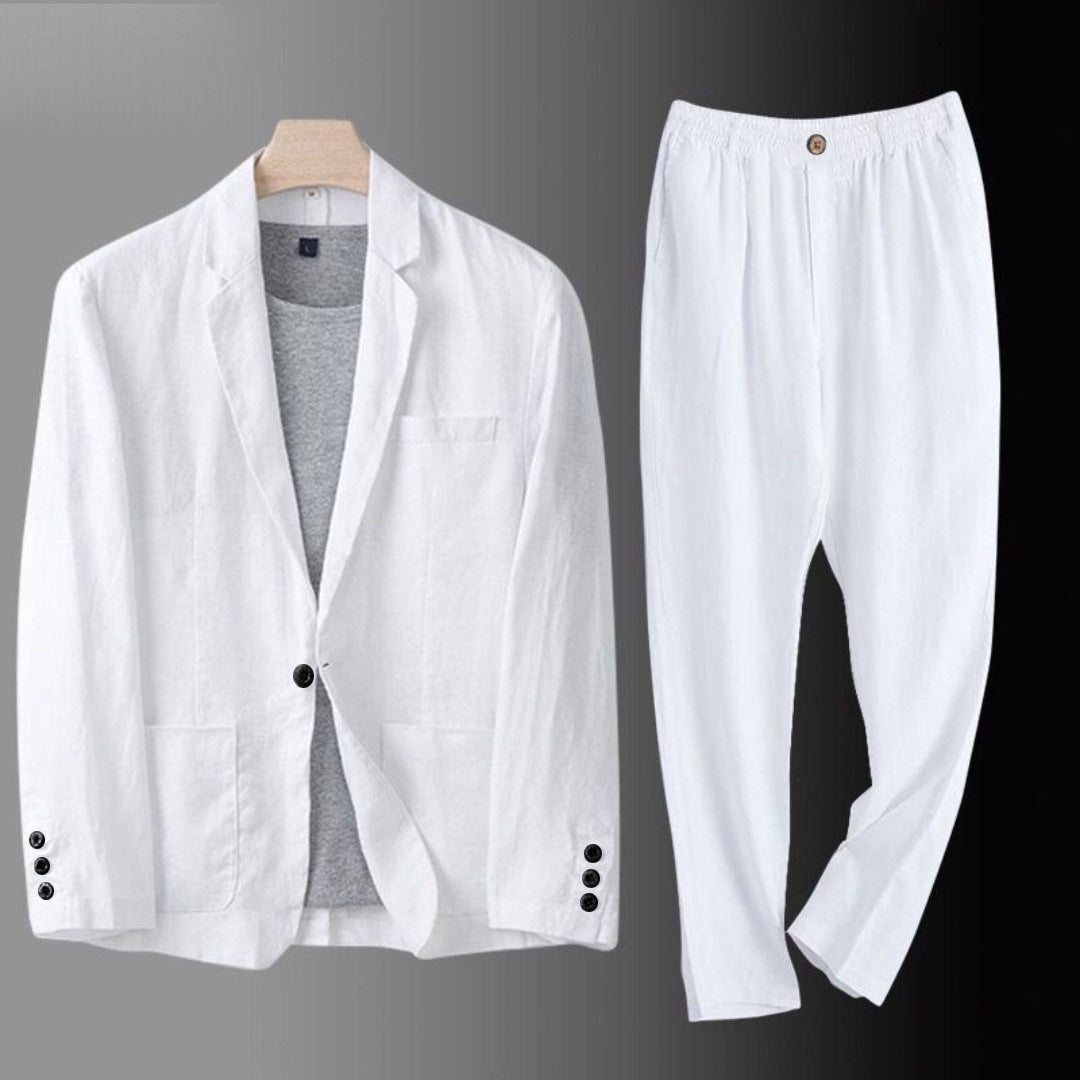 Suit Set ? Slim-Fit Cotton-Linen Two-Piece Outfit