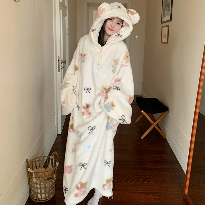 Plush fleece outerwear nightgown