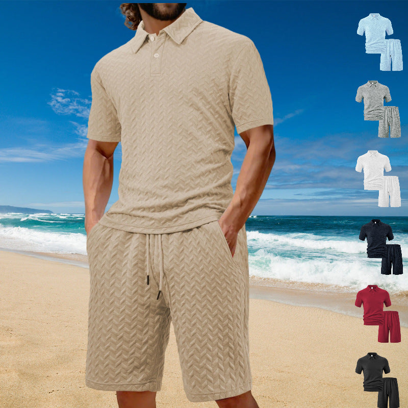 Men's Jacquard Short Sleeve T-Shirt and Shorts Sportswear Set