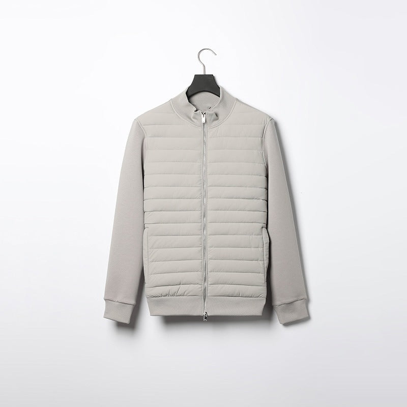 Lightweight Stand Collar Knitted Panel Down Jacket