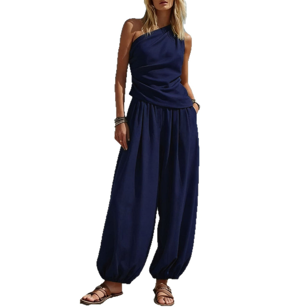 Sleeveless Vest and High Waist Loose Pants Set