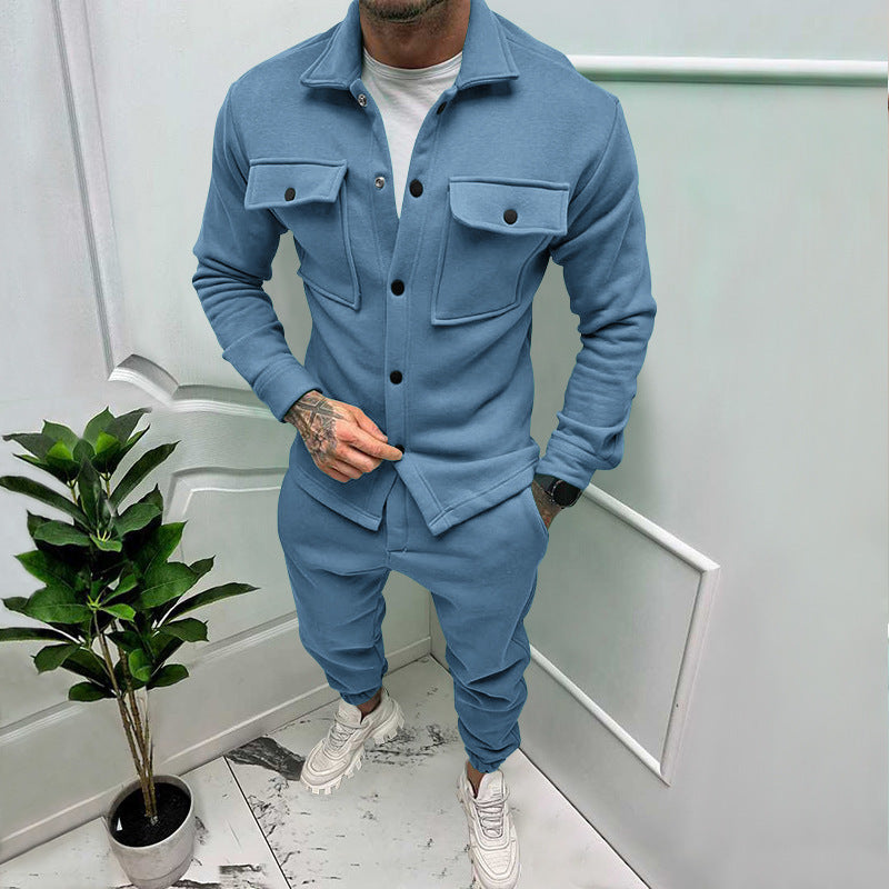 Men Suede Jacket Trousers 2Piece Set