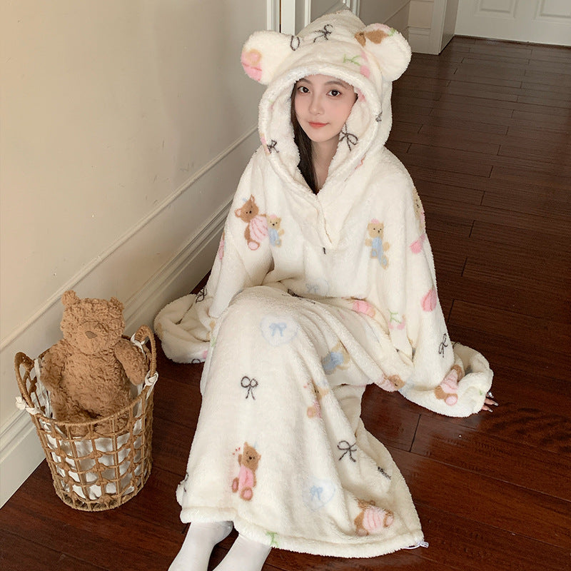 Plush fleece outerwear nightgown
