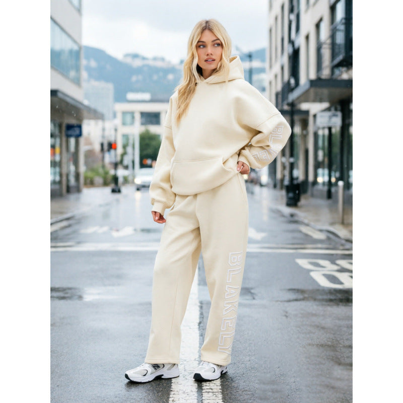 Casual pants with hooded hoodie set