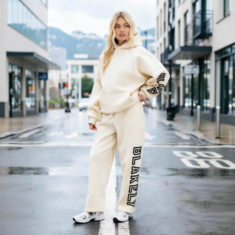 Casual pants with hooded hoodie set