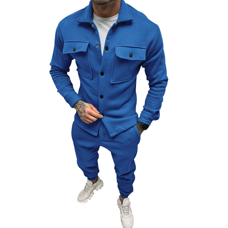 Men Suede Jacket Trousers 2Piece Set