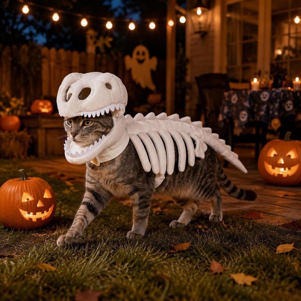 Dinosaur Skeleton Pet Costume Plush Halloween Outfit