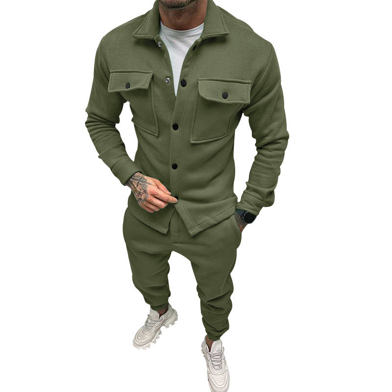 Men Suede Jacket Trousers 2Piece Set