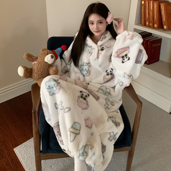 Plush fleece outerwear nightgown