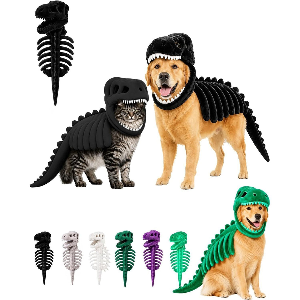 Dinosaur Skeleton Pet Costume Plush Halloween Outfit