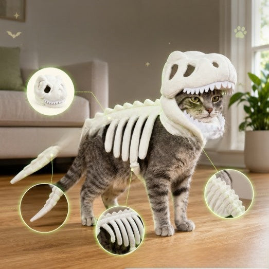 Dinosaur Skeleton Pet Costume with Glow Option