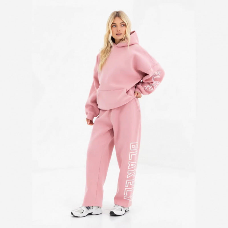 Casual pants with hooded hoodie set