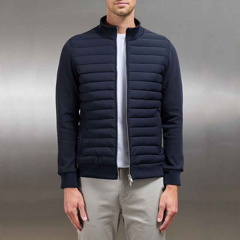 Lightweight Stand Collar Knitted Panel Down Jacket