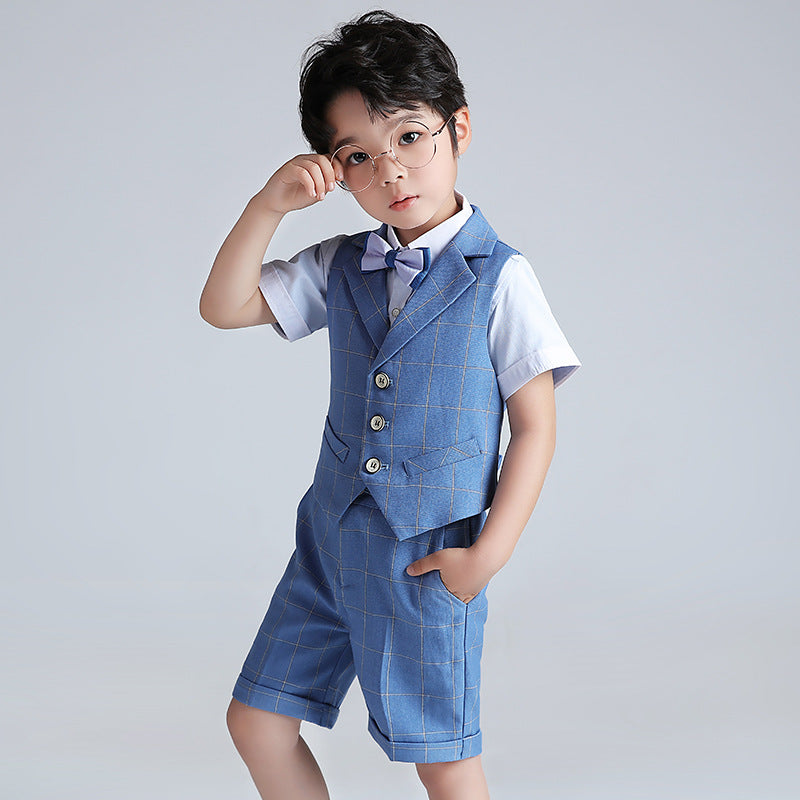 Boys Plaid Three-Piece Suit