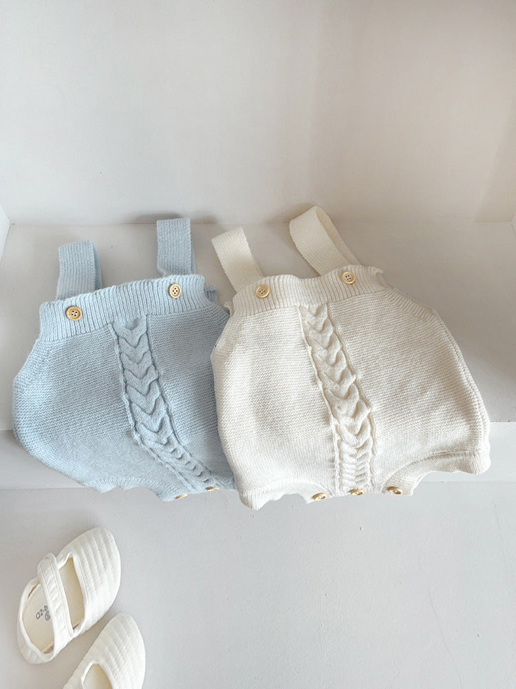 Korean style baby solid color cotton one-piece overalls knitted cute open-end baby girl bag fart romper triangle romper