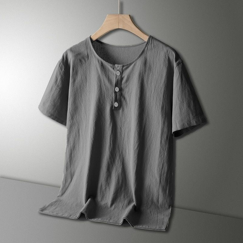 Mens Cotton Linen Casual Short Sleeve Set