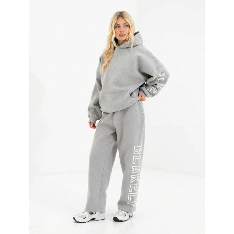 Casual pants with hooded hoodie set