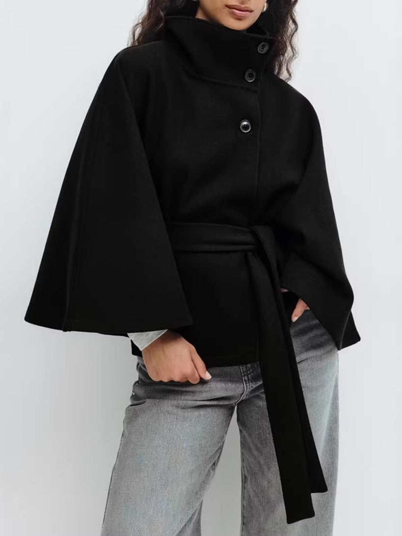 Elegant Cape Stand Collar Windbreaker Jacket