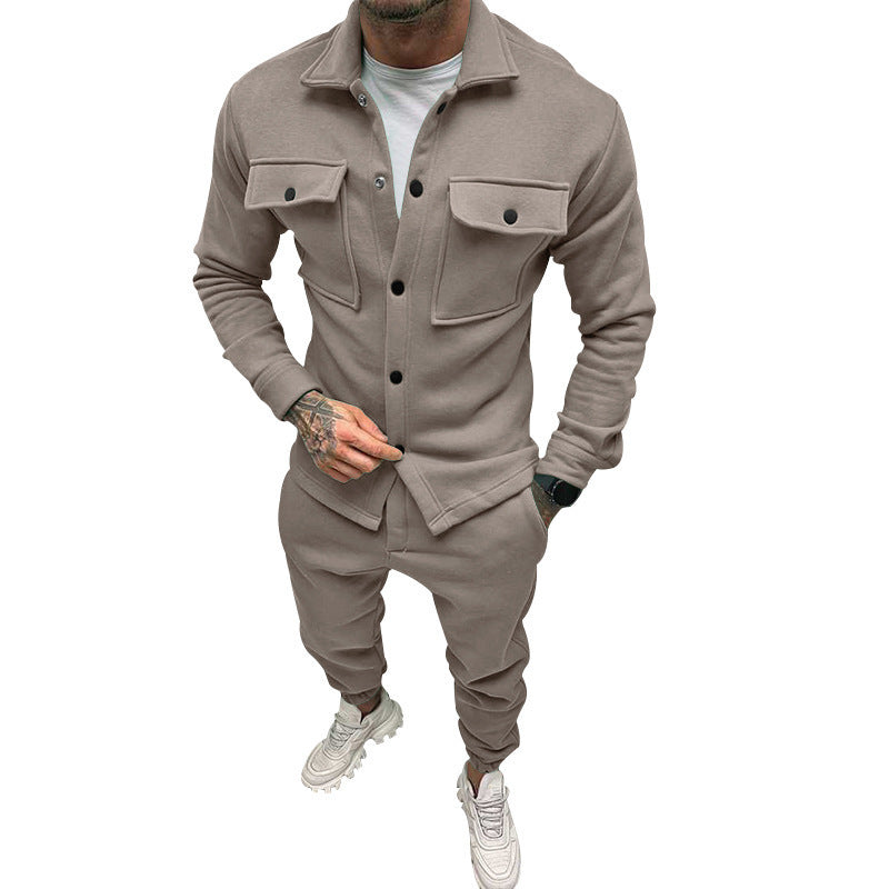 Men Suede Jacket Trousers 2Piece Set