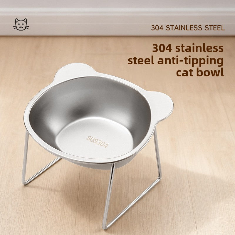 Stainless Steel Elevated Pet Food Bowl with Slanted Rim