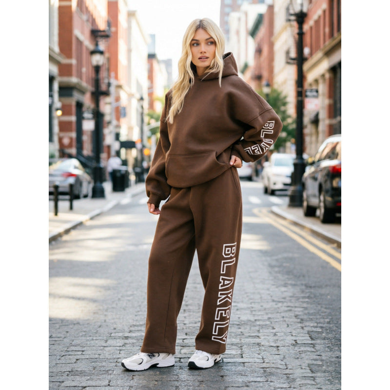 Casual pants with hooded hoodie set