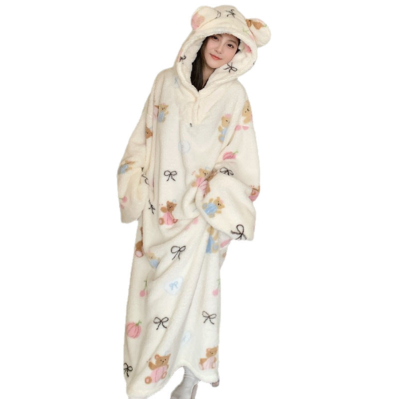 Plush fleece outerwear nightgown