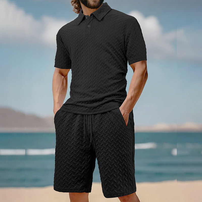 Men's Jacquard Short Sleeve T-Shirt and Shorts Sportswear Set